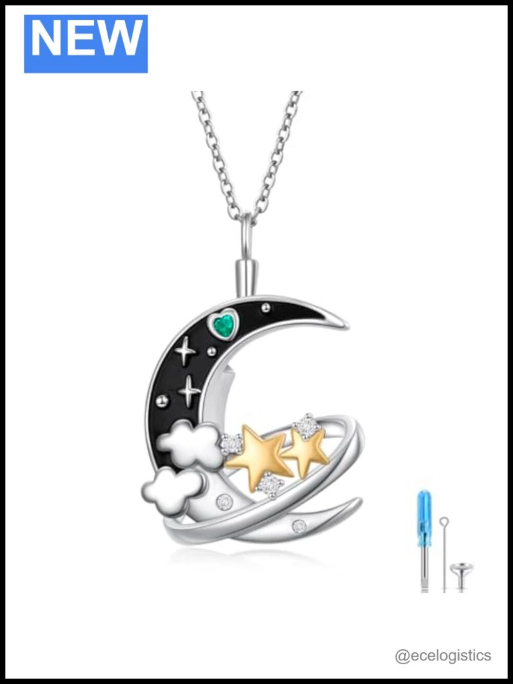 Moon Star Urn Necklace 925 Sterling Silver Cremation Memorial Jewelry Women
